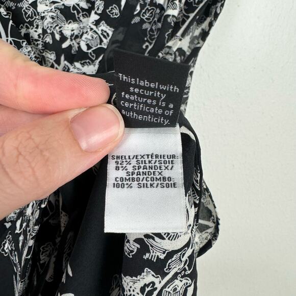 Diane von Furstenberg Black & White Floral Print Silk Blend Sleeveless Blouse - Picture 10 of 11